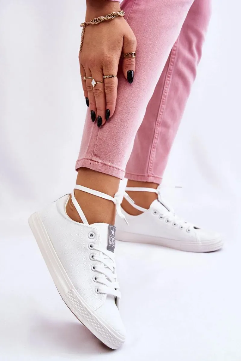 New Evento Damskie Wiązane Klasyczne Trampki Białe Eleya Biały