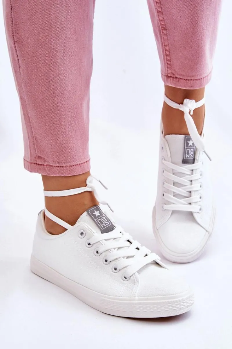 New Evento Damskie Wiązane Klasyczne Trampki Białe Eleya Biały