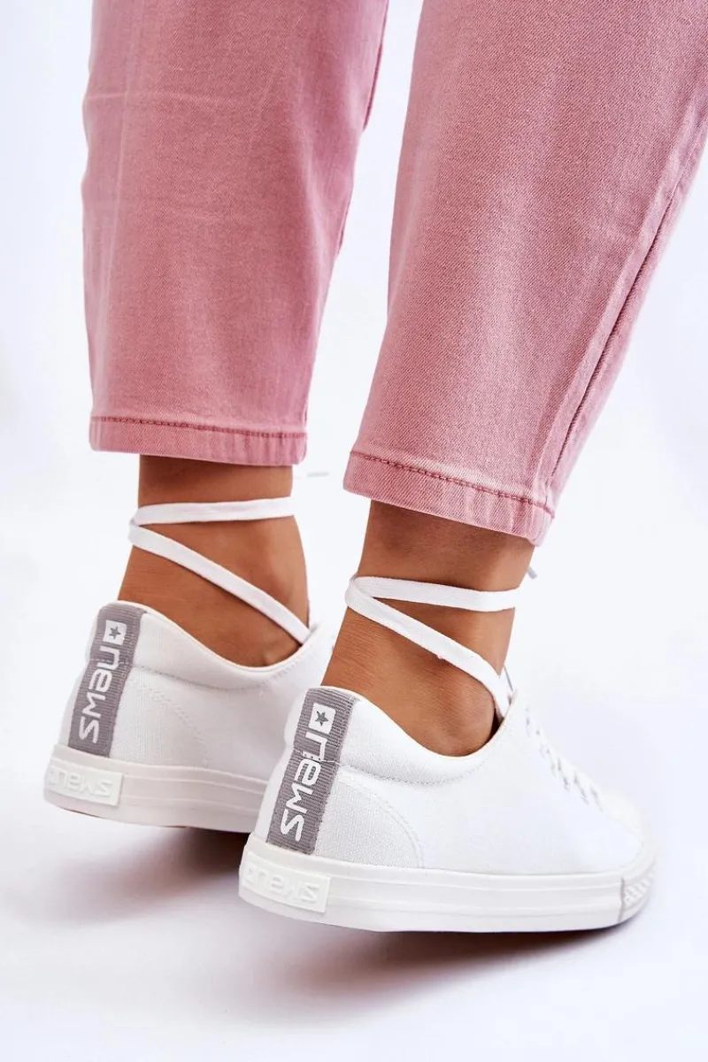 New Evento Damskie Wiązane Klasyczne Trampki Białe Eleya Biały