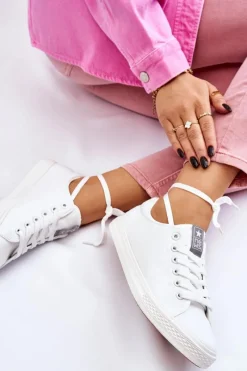 New Evento Damskie Wiązane Klasyczne Trampki Białe Eleya Biały