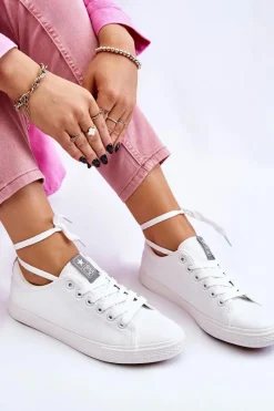 New Evento Damskie Wiązane Klasyczne Trampki Białe Eleya Biały