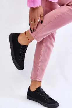 Online Damskie Wiązane Klasyczne Trampki Czarne Eleya Damskie Trampki Damskie Niskie