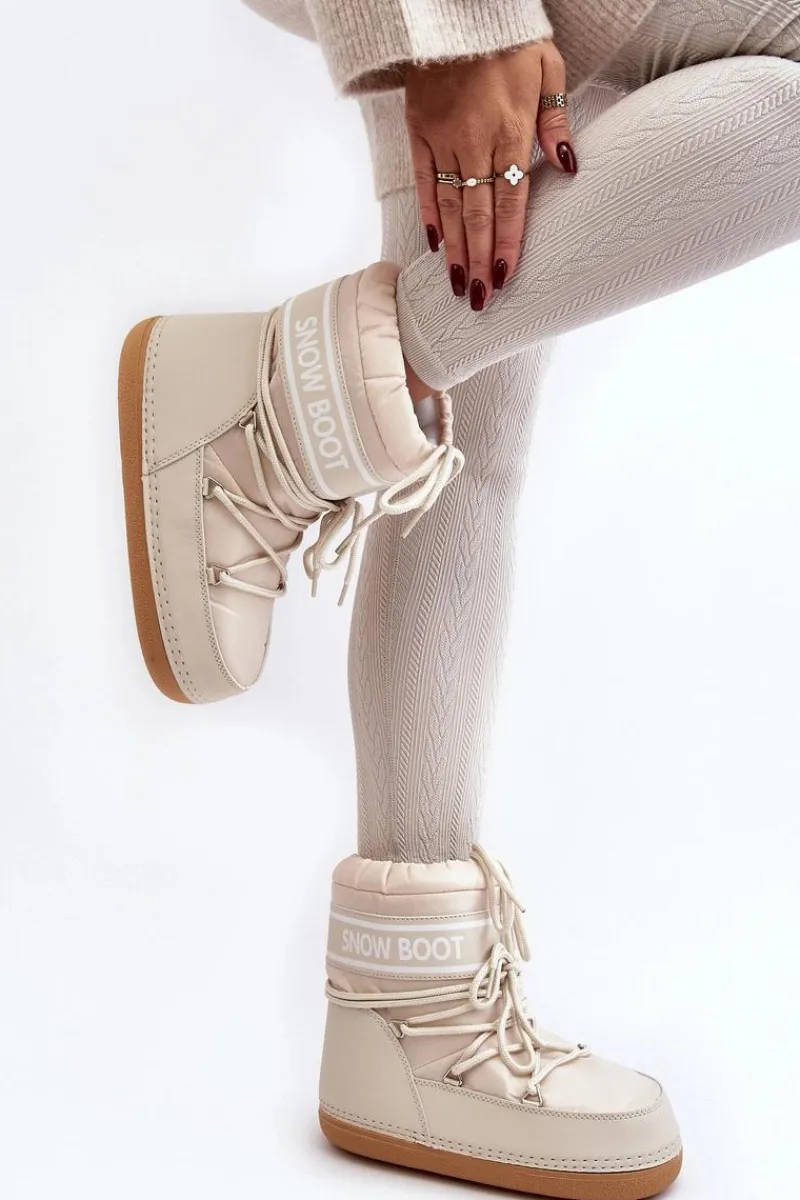 Damskie Wiązane Śniegowce Beżowe Soia Damskie Śniegowce Damskie