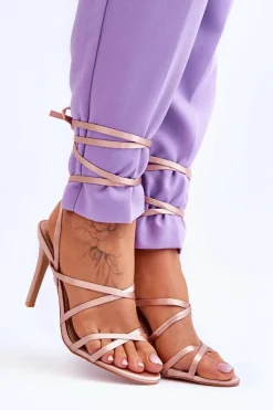 Best Boto Damskie Wiązane Sandałki Na Szpilce Beżowe Meya Beżowy