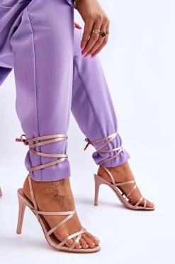 Best Boto Damskie Wiązane Sandałki Na Szpilce Beżowe Meya Beżowy