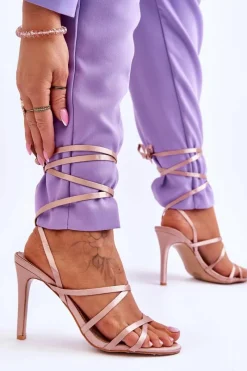 Best Boto Damskie Wiązane Sandałki Na Szpilce Beżowe Meya Beżowy