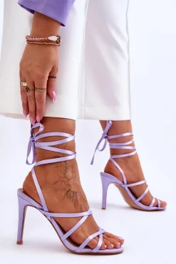 Discount Boto Damskie Wiązane Sandałki Na Szpilce Fioletowe Meya Fioletowy