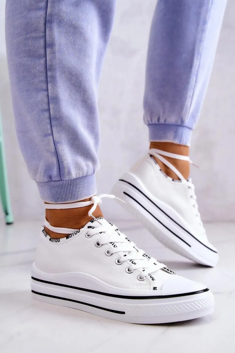 Trampki Damskie Niskie>Damskie buty S.Barski Damskie Wiązane Tenisówki Białe Menifee