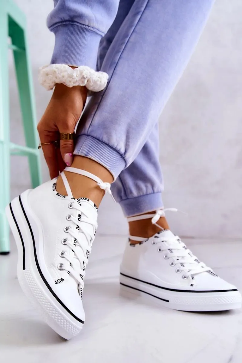 Trampki Damskie Niskie>Damskie buty S.Barski Damskie Wiązane Tenisówki Białe Menifee