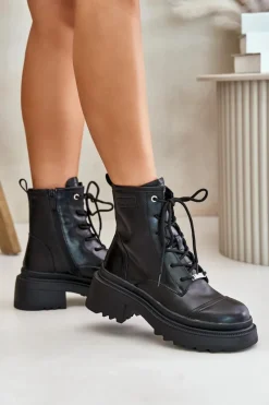 Botki Ocieplane|Czarne Botki>GOE Damskie Workery Botki Ocieplane Ze Skóry Naturalnej OO2N4115-W2 Czarne