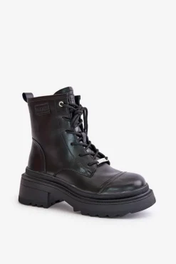 Botki Ocieplane|Czarne Botki></noscript>GOE Damskie Workery Botki Ocieplane Ze Skóry Naturalnej OO2N4115-W2 Czarne