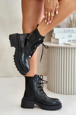 Botki Ocieplane|Czarne Botki></noscript>GOE Damskie Workery Botki Ocieplane Ze Skóry Naturalnej OO2N4115-W2 Czarne