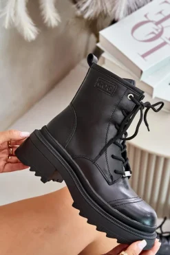 Botki Ocieplane|Czarne Botki></noscript>GOE Damskie Workery Botki Ocieplane Ze Skóry Naturalnej OO2N4115-W2 Czarne