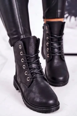 Best Boto Damskie Workery Botki Ocieplane Futerkiem Czarne Mia