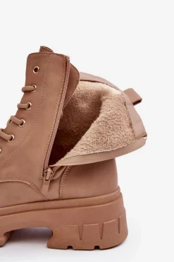 Outlet Boto Damskie Workery Botki Sznurowane Na Płaskim Obcasie Beżowe Brenhile