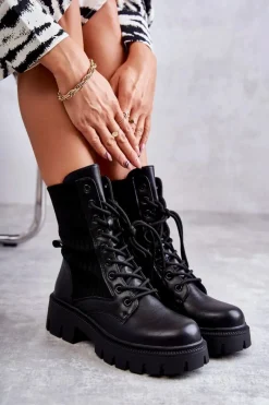 Outlet Damskie Workery Botki Ze Skarpetą Czarne Abigail Damskie Botki Sznurowane|Czarne Botki