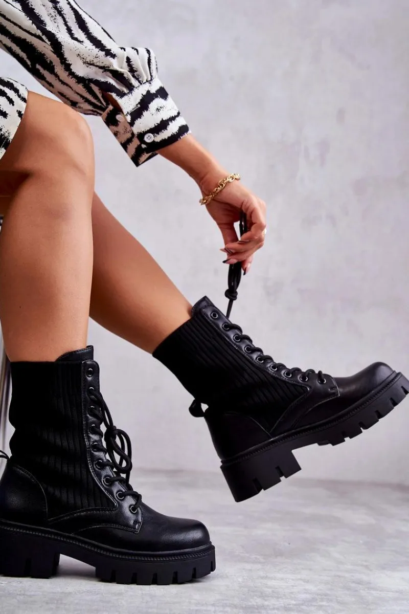 Outlet Damskie Workery Botki Ze Skarpetą Czarne Abigail Damskie Botki Sznurowane|Czarne Botki