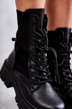 Outlet Damskie Workery Botki Ze Skarpetą Czarne Abigail Damskie Botki Sznurowane|Czarne Botki