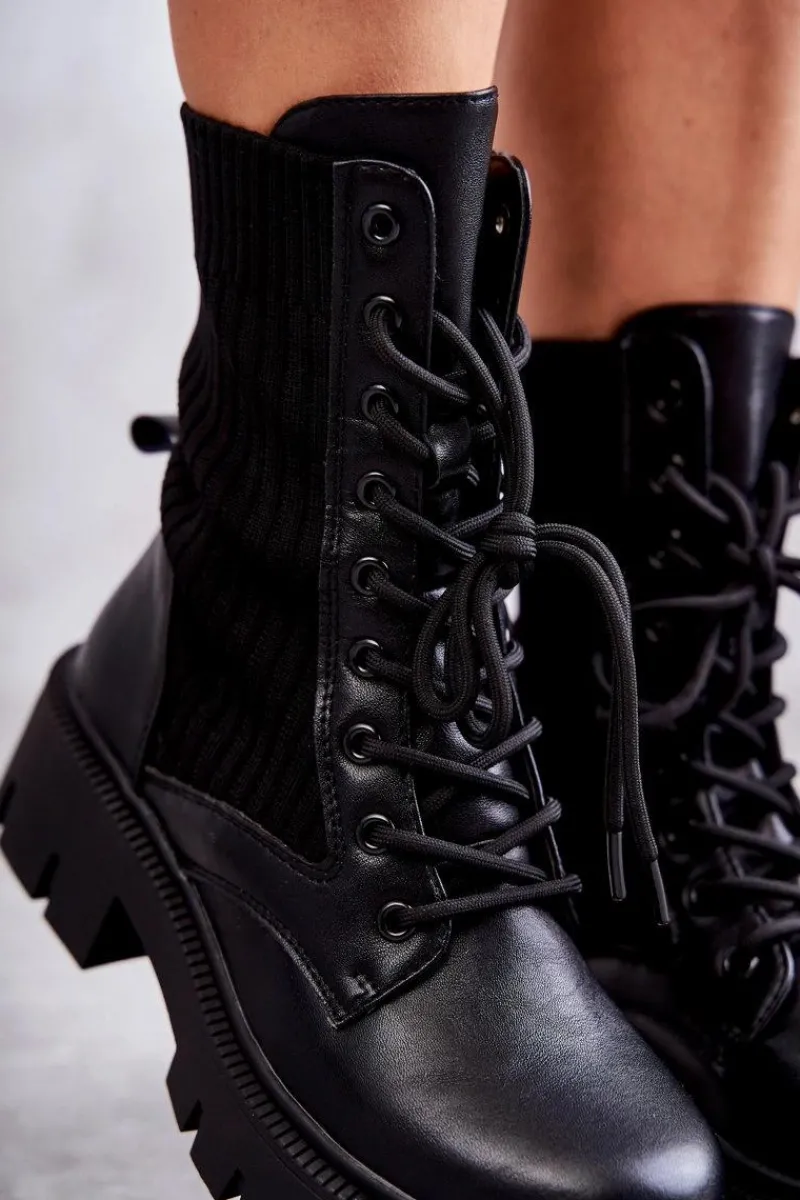 Outlet Damskie Workery Botki Ze Skarpetą Czarne Abigail Damskie Botki Sznurowane|Czarne Botki