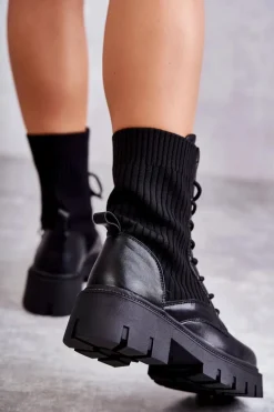 Outlet Damskie Workery Botki Ze Skarpetą Czarne Abigail Damskie Botki Sznurowane|Czarne Botki
