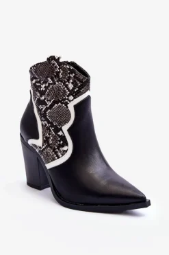 Online Boto Damskie Wężowe Botki Kowbojki Czarno-Białe Leara