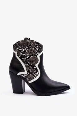 Online Boto Damskie Wężowe Botki Kowbojki Czarno-Białe Leara