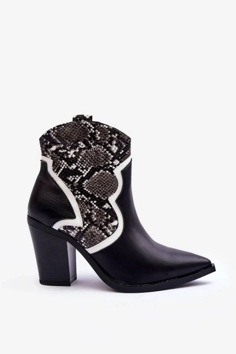 Online Boto Damskie Wężowe Botki Kowbojki Czarno-Białe Leara