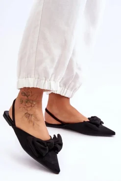 Sale Damskie Wsuwane Baleriny Z Kokardą Czarne Nadine Damskie Baleriny Klasyczne