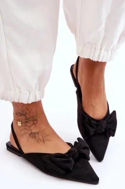 Sale Damskie Wsuwane Baleriny Z Kokardą Czarne Nadine Damskie Baleriny Klasyczne
