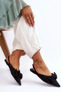 Sale Damskie Wsuwane Baleriny Z Kokardą Czarne Nadine Damskie Baleriny Klasyczne