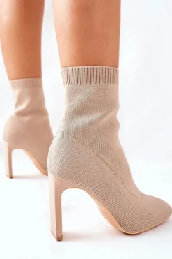 Outlet Damskie Wsuwane Botki Ze Skarpetą Khaki Tonight Damskie Botki Na Słupku|Czarne Botki