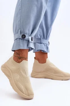 Clearance Damskie Wsuwane Buty Sportowe Beżowe Claris Damskie Buty Sportowe Na Platformie|Sneakersy Damskie