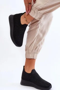 Best Boto Damskie Wsuwane Buty Sportowe Z Dżetami Czarne Gianni