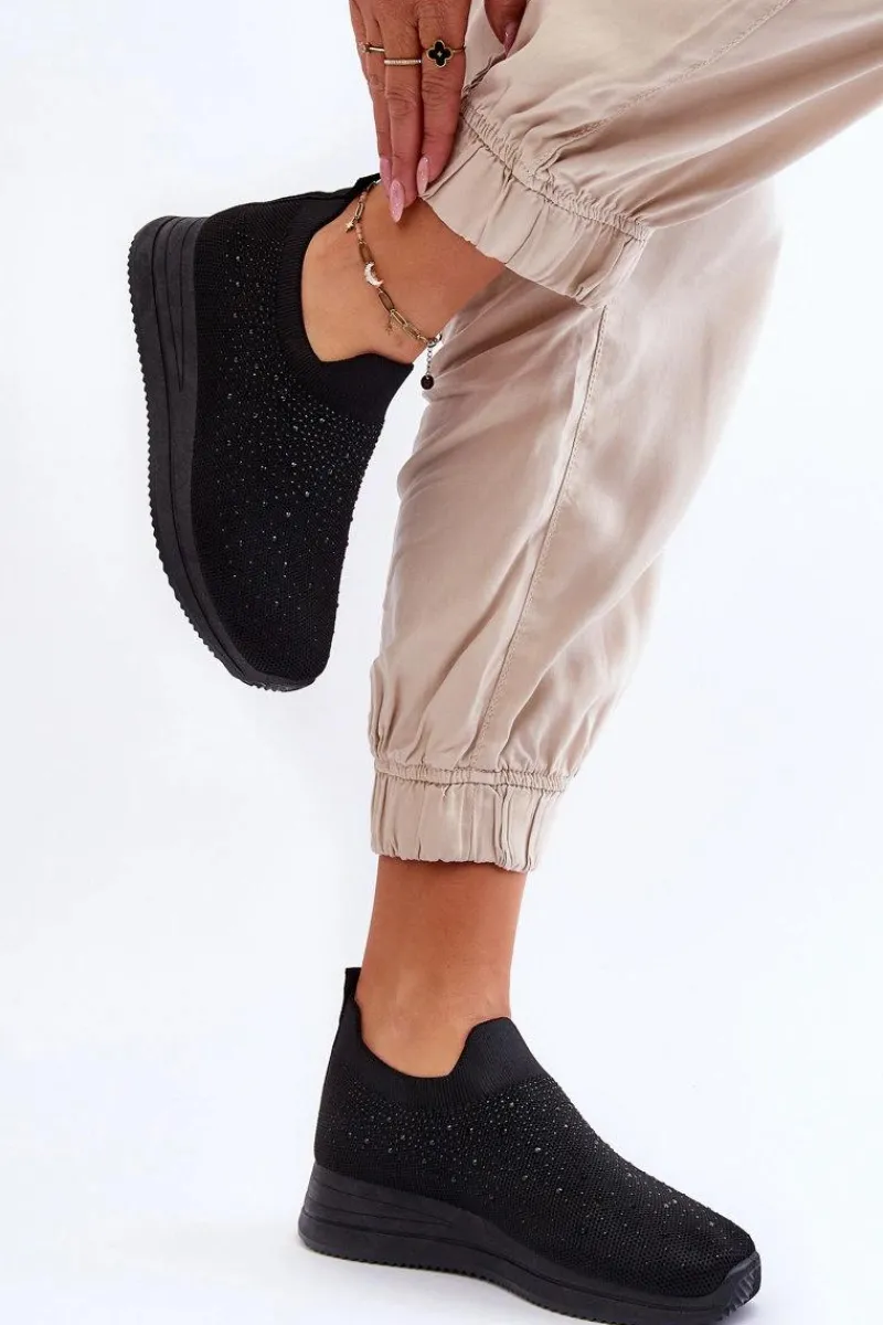 Best Boto Damskie Wsuwane Buty Sportowe Z Dżetami Czarne Gianni
