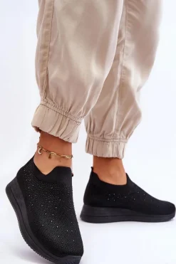 Best Boto Damskie Wsuwane Buty Sportowe Z Dżetami Czarne Gianni