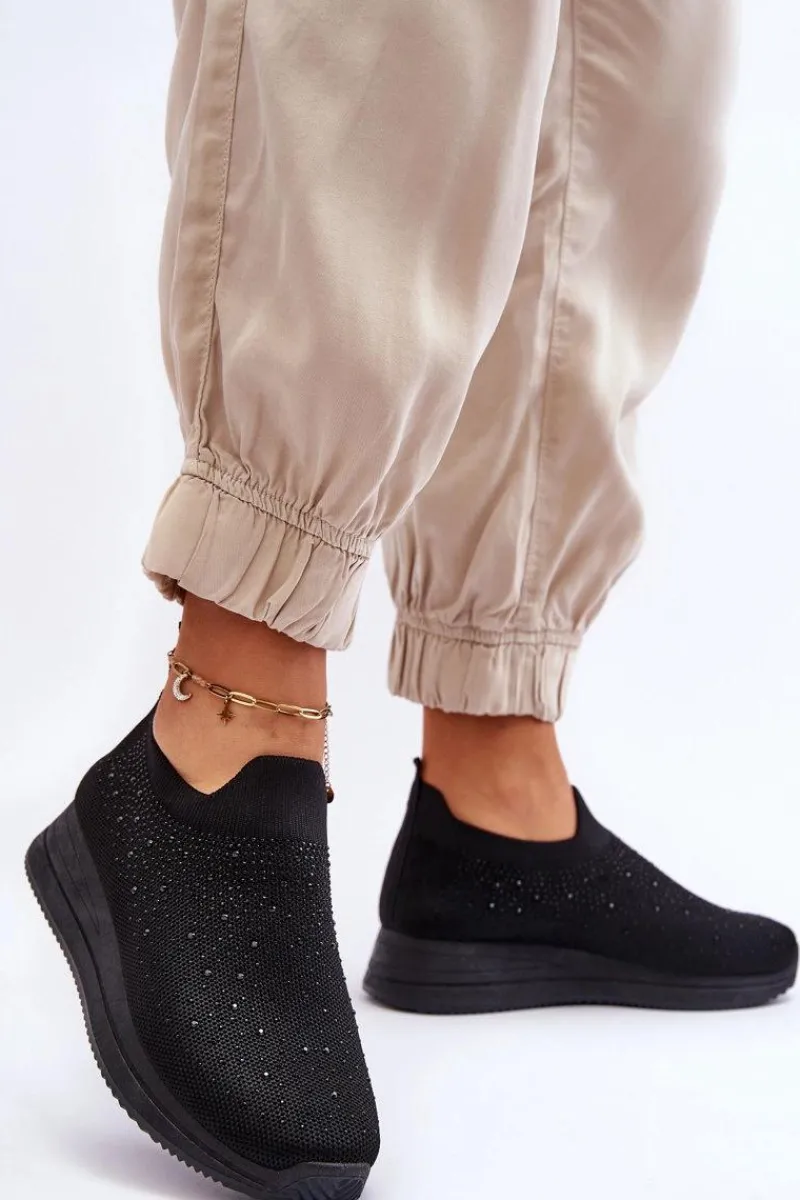 Best Boto Damskie Wsuwane Buty Sportowe Z Dżetami Czarne Gianni