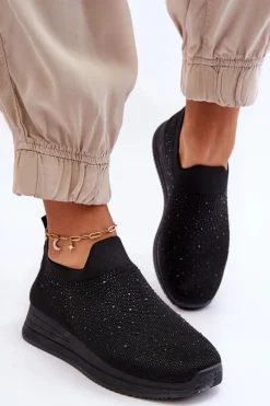 Best Boto Damskie Wsuwane Buty Sportowe Z Dżetami Czarne Gianni