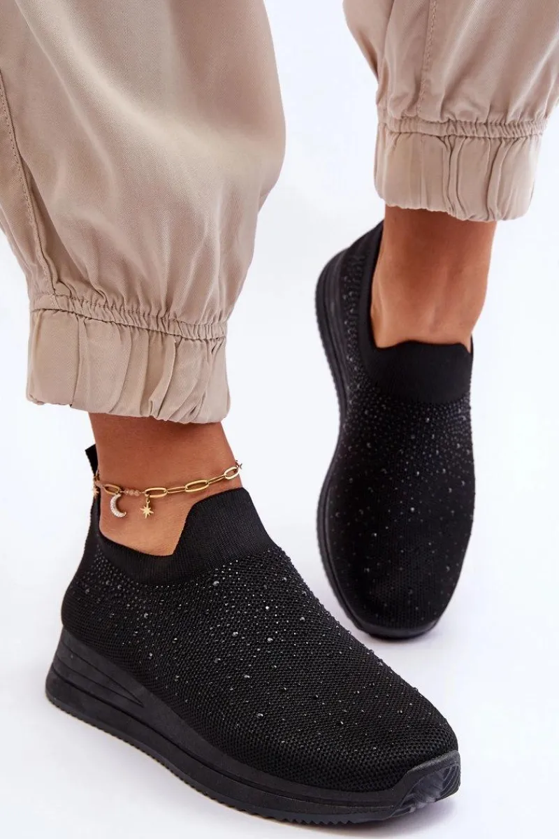 Best Boto Damskie Wsuwane Buty Sportowe Z Dżetami Czarne Gianni