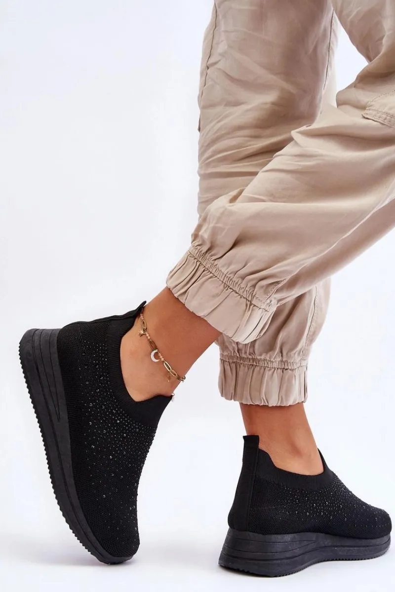 Best Boto Damskie Wsuwane Buty Sportowe Z Dżetami Czarne Gianni