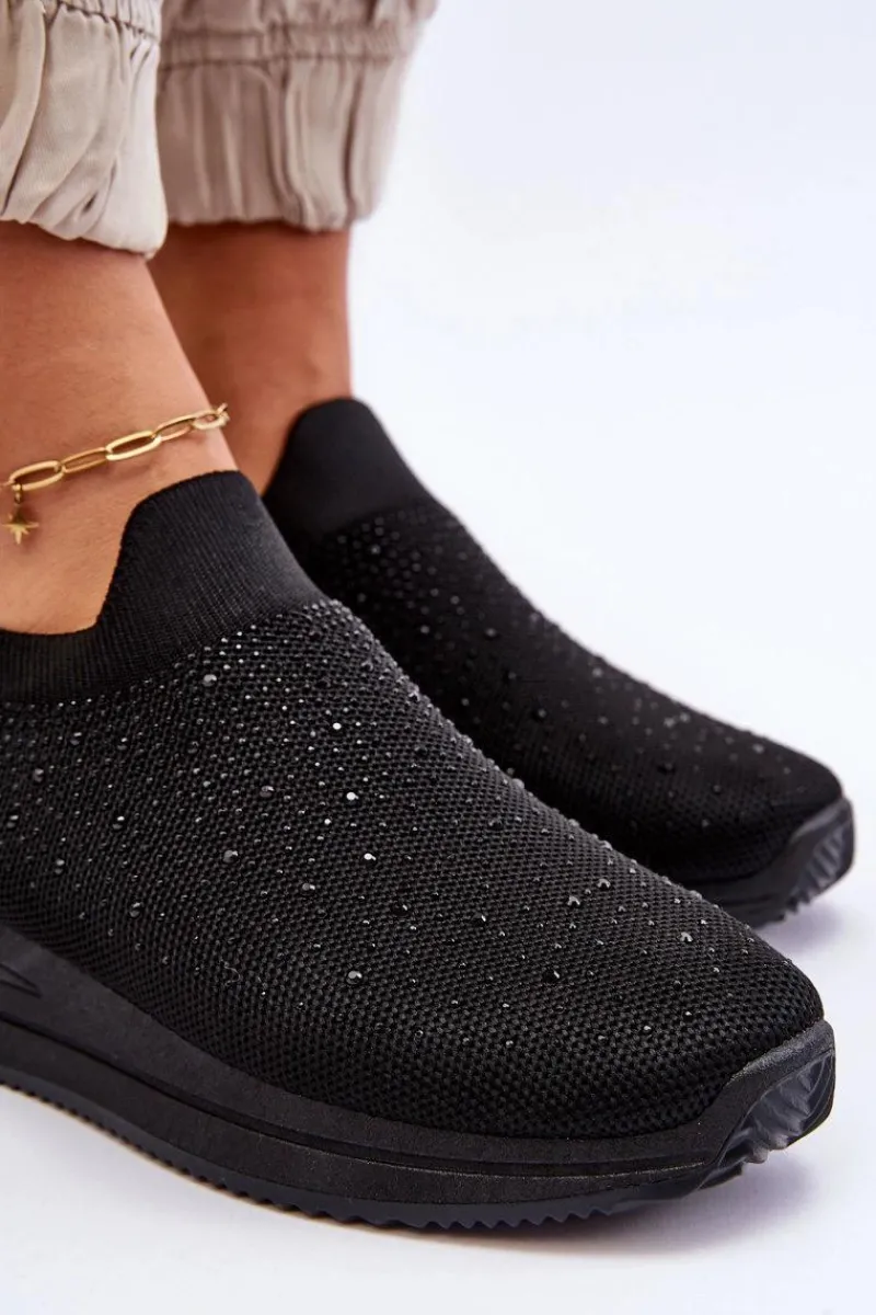 Best Boto Damskie Wsuwane Buty Sportowe Z Dżetami Czarne Gianni