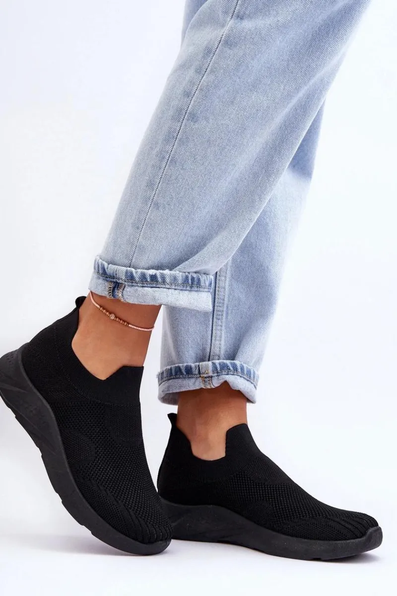 Damskie Wsuwane Buty Sportowe Czarne Claris Damskie Buty Sportowe Na Platformie|Sneakersy Damskie
