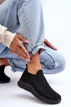 Damskie Wsuwane Buty Sportowe Czarne Claris Damskie Buty Sportowe Na Platformie|Sneakersy Damskie