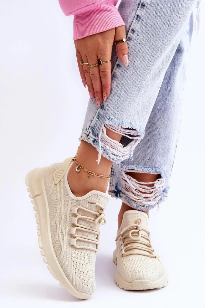 Best Boto Damskie Wsuwane Buty Sportowe Sneakersy Beżowe Rosett