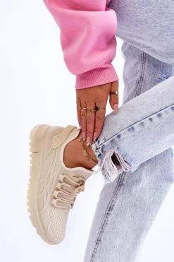 Best Boto Damskie Wsuwane Buty Sportowe Sneakersy Beżowe Rosett
