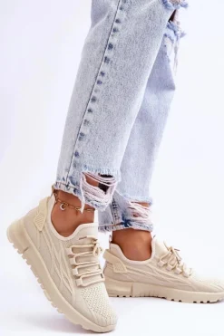 Best Boto Damskie Wsuwane Buty Sportowe Sneakersy Beżowe Rosett