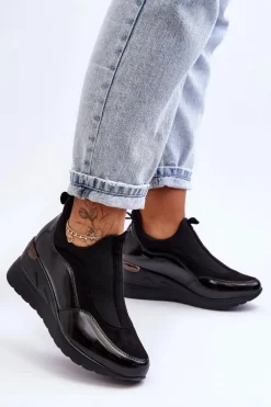 Hot Damskie Wsuwane Buty Sportowe Na Koturnie Czarne Farro Damskie Sneakersy Damskie