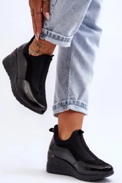 Hot Damskie Wsuwane Buty Sportowe Na Koturnie Czarne Farro Damskie Sneakersy Damskie