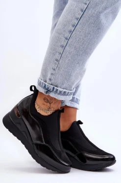 Hot Damskie Wsuwane Buty Sportowe Na Koturnie Czarne Farro Damskie Sneakersy Damskie