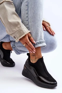 Hot Damskie Wsuwane Buty Sportowe Na Koturnie Czarne Farro Damskie Sneakersy Damskie