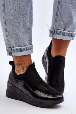 Hot Damskie Wsuwane Buty Sportowe Na Koturnie Czarne Farro Damskie Sneakersy Damskie